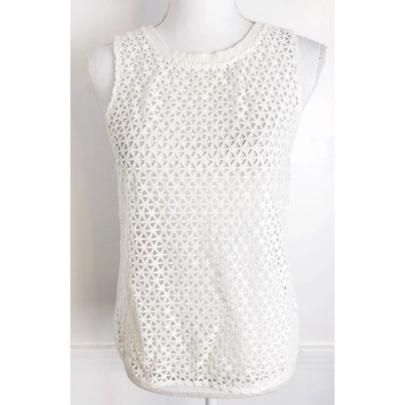 LOFT Tops - Loft • White Geometric Eyelet Tank